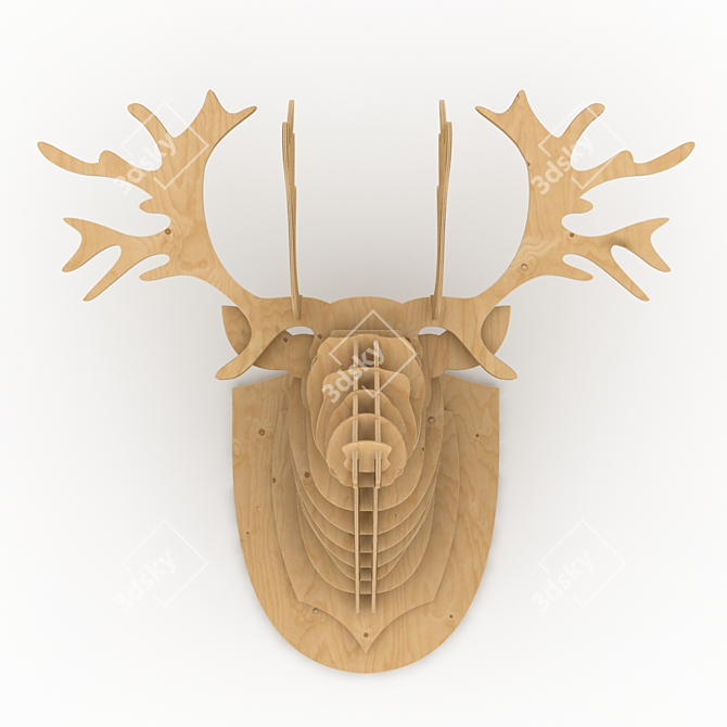 Elegant Plywood Elk Wall Decor 3D model image 2