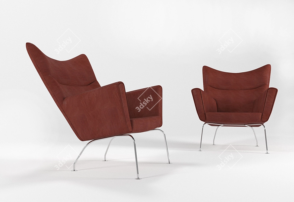 Wegner CH445 Wing Chair: Elegant Leather Design 3D model image 2