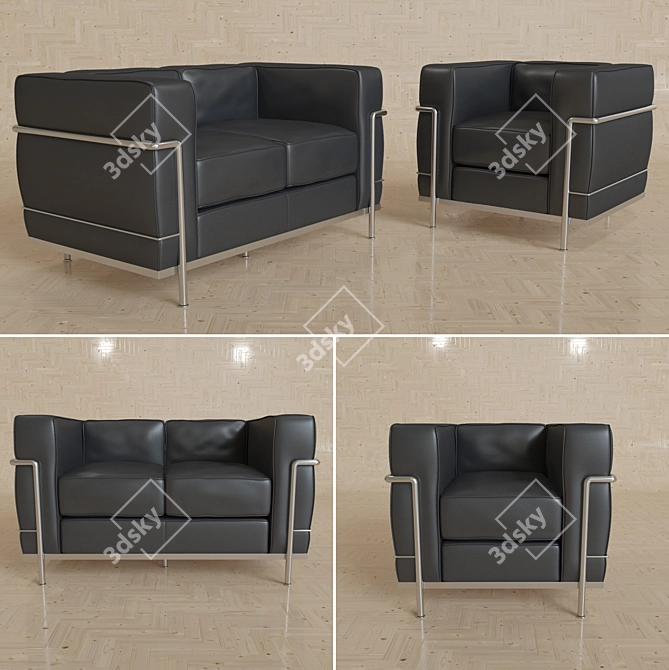Cosmo LC2 Double Sofa & Armchair 3D model image 1