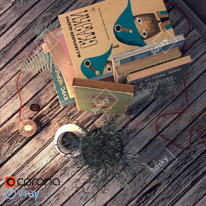 Vintage Book Decor Set 3D model image 2