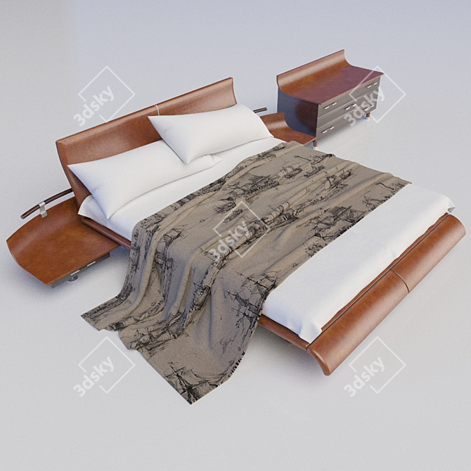 Title: Elegant Leather Bedroom Set 3D model image 1