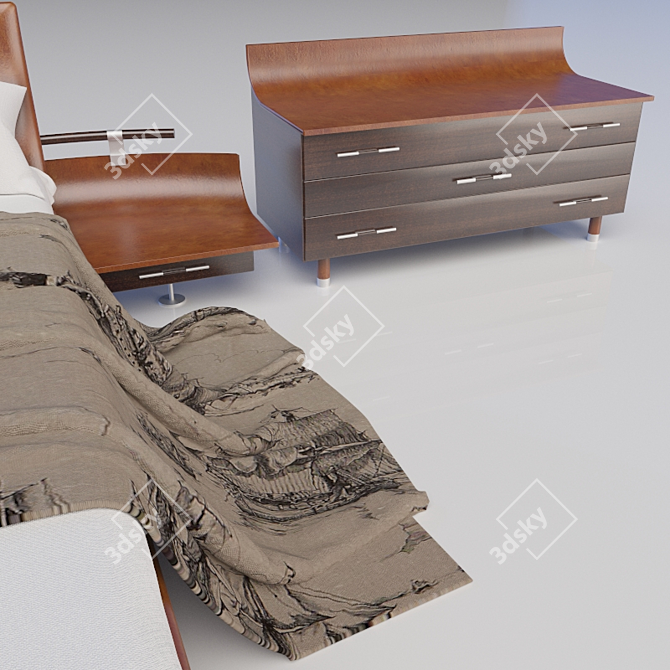 Title: Elegant Leather Bedroom Set 3D model image 2