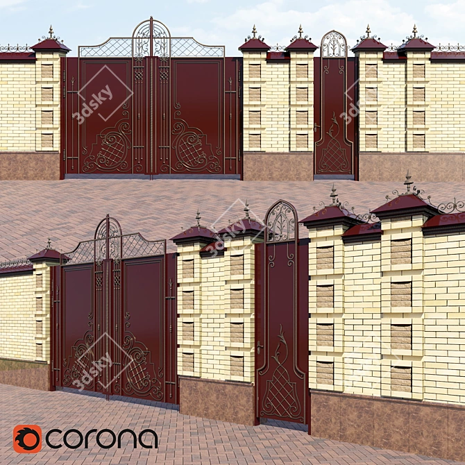 Elegant Wrought Iron Gates 3D model image 3