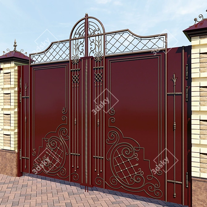 Elegant Wrought Iron Gates 3D model image 1