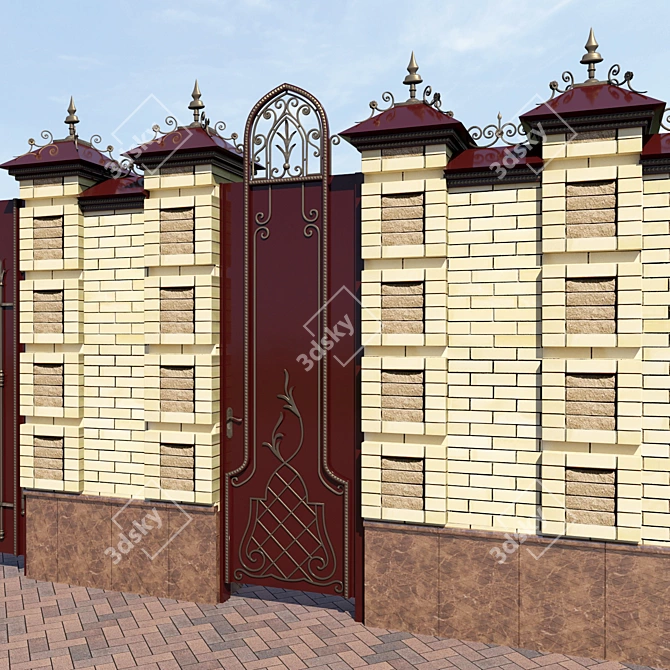 Elegant Wrought Iron Gates 3D model image 2