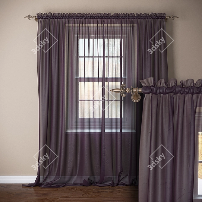 Elegant Tulle Curtain: 2700X2500 3D model image 1