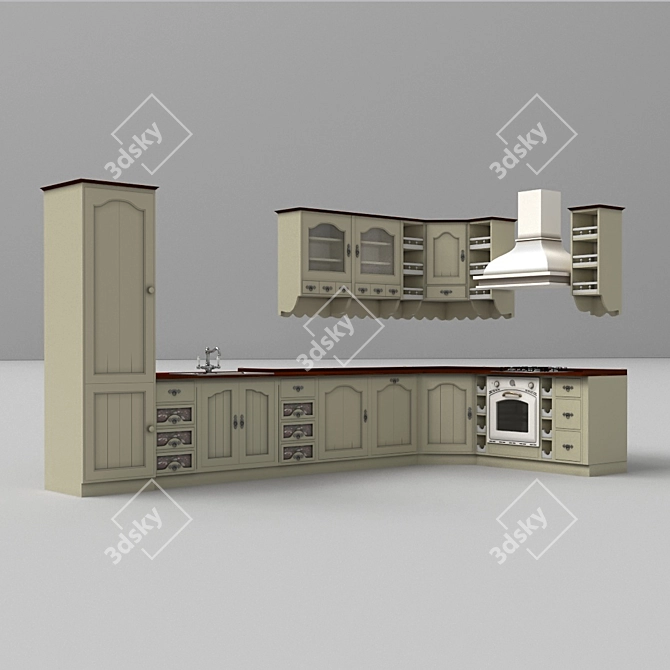 Modern Trouville Modular Kitchen 3D model image 1