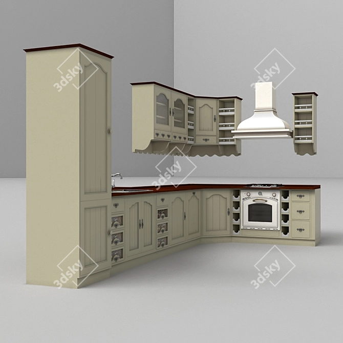 Modern Trouville Modular Kitchen 3D model image 2