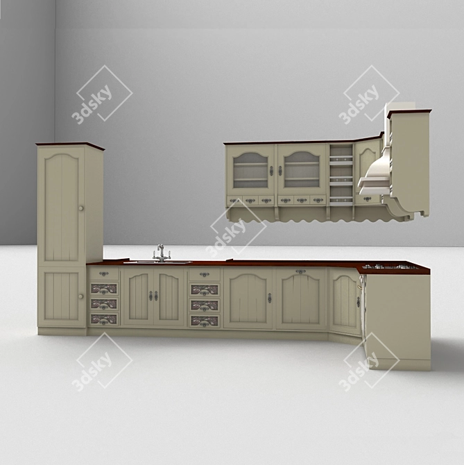 Modern Trouville Modular Kitchen 3D model image 3