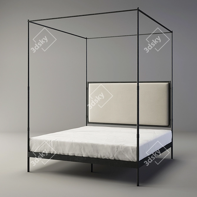 French Inspired Iron Four-Poster Bed | Elegant & Timeless Design 3D model image 1