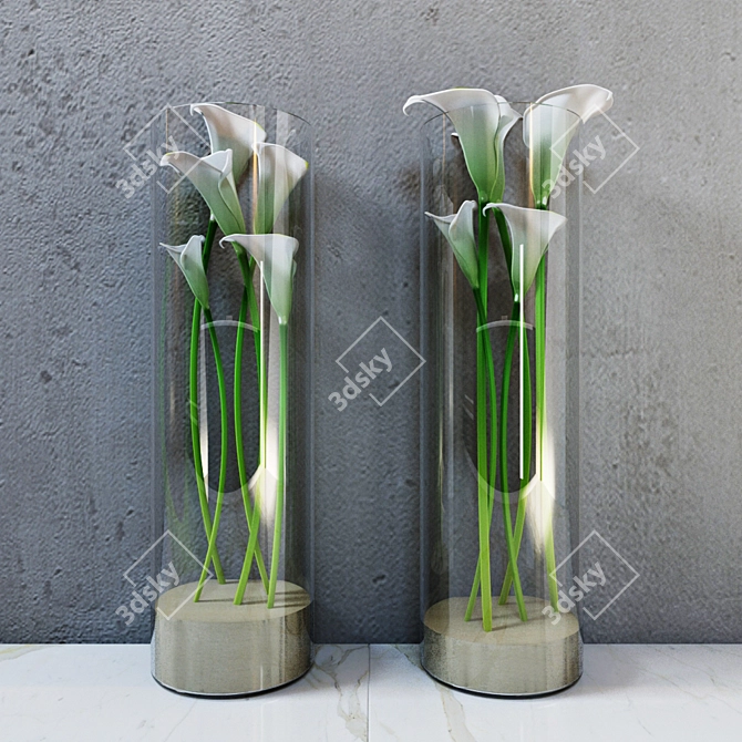Elegant Calla Lilies in Vase 3D model image 1