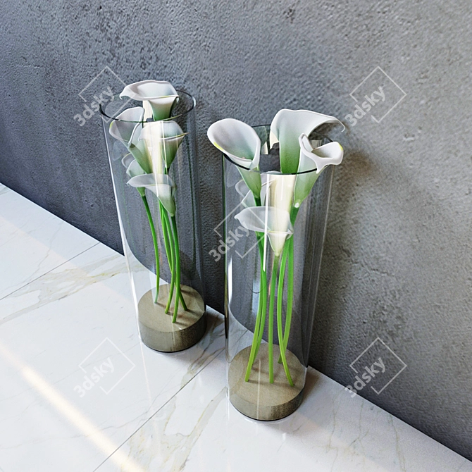 Elegant Calla Lilies in Vase 3D model image 2