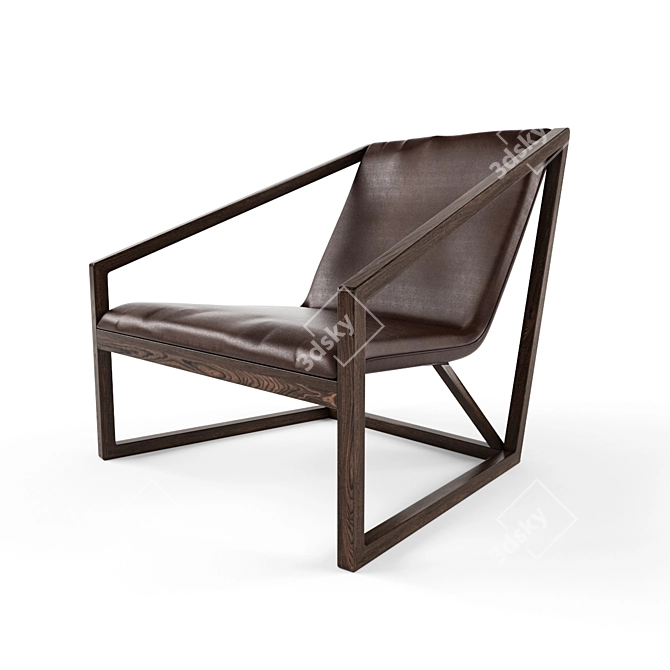 Sleek Brown Leather Lounge Chair 3D model image 1