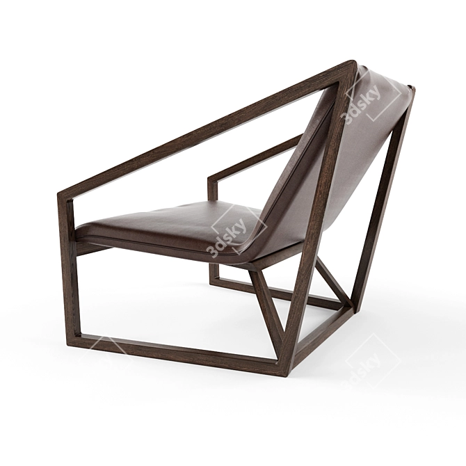 Sleek Brown Leather Lounge Chair 3D model image 2