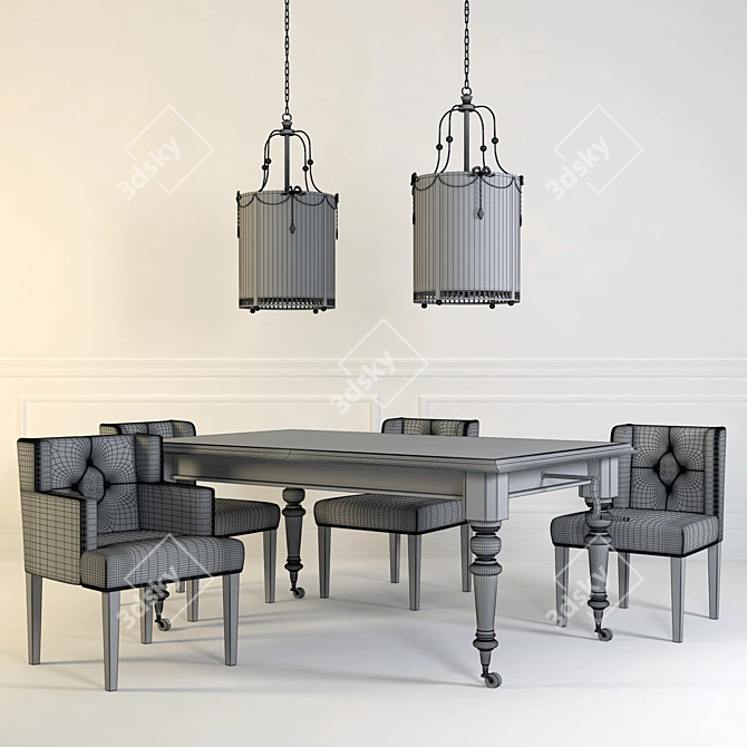 Eichholtz Dining Set: Chandelier, Table, Chairs 3D model image 2