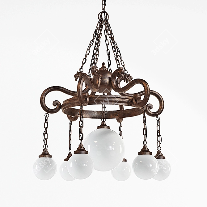 Bronze Textured Chandelier with White Glass Shades 3D model image 1