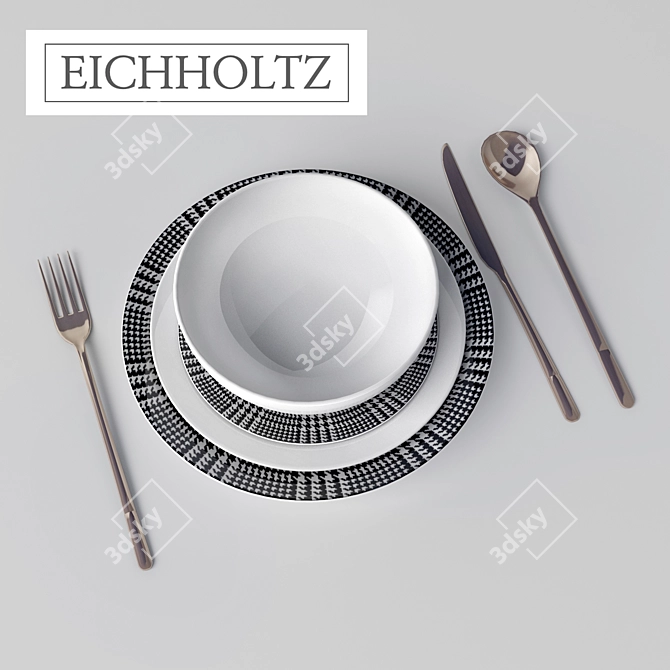 Elegant Scottish Tartan Dinnerware Set 3D model image 1