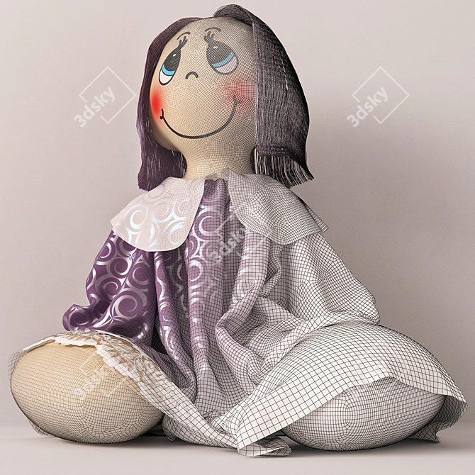 Handcrafted Doll with Hair and Fur 3D model image 3