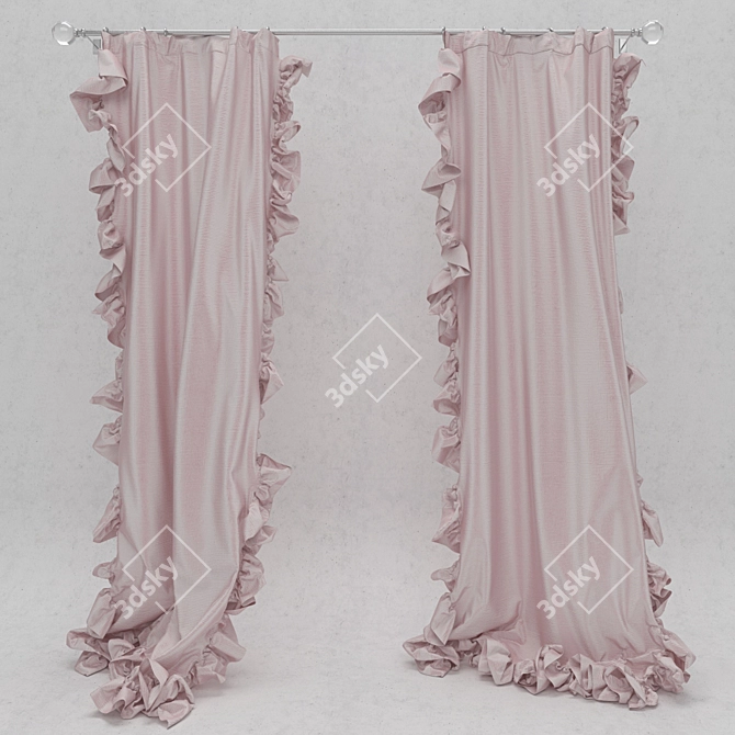 Chic Ruffled Curtain 3D model image 1