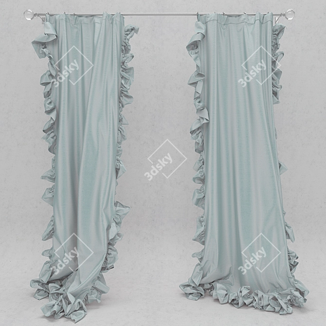 Chic Ruffled Curtain 3D model image 2