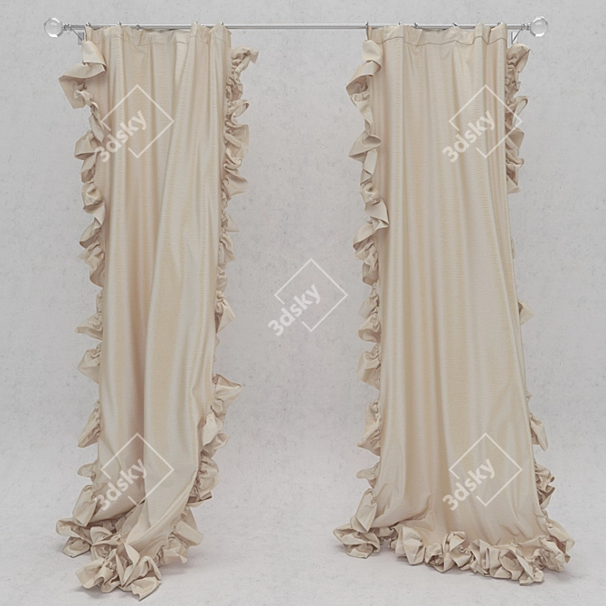Chic Ruffled Curtain 3D model image 3
