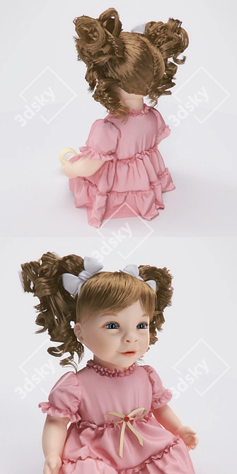 Unique Textured Doll with Hair and Fur 3D model image 2