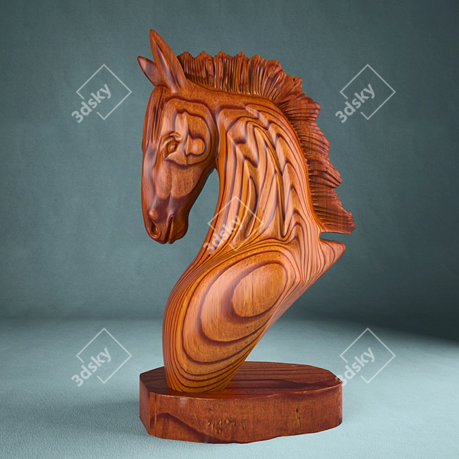 Wooden Horse Sculpture 3D model image 1