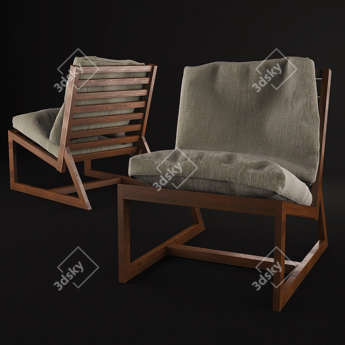 Retro Lounge Chair with Cushions 3D model image 1