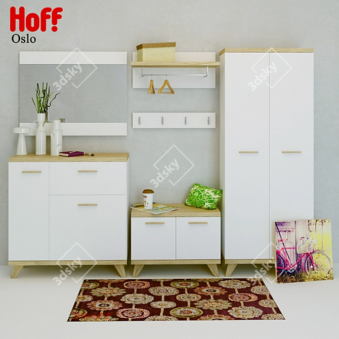 Oslo Hallway Set with Mirror, Shoe Cabinet & Bench 3D model image 2