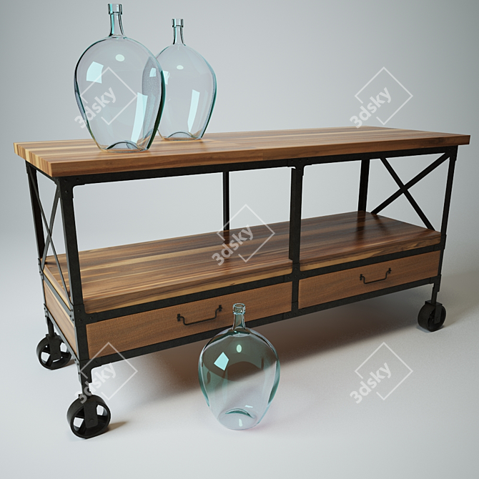 Rustic Industrial Console 3D model image 1