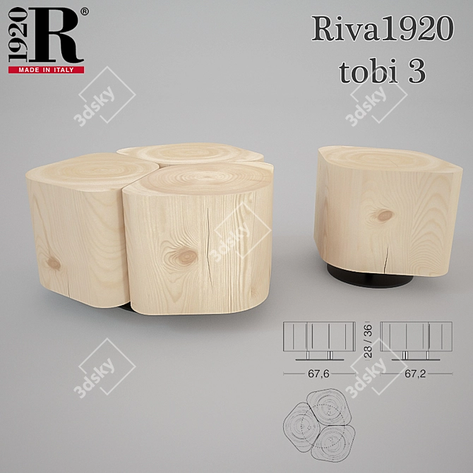 Riva 1920 Tobi 3 Coffee Table 3D model image 1