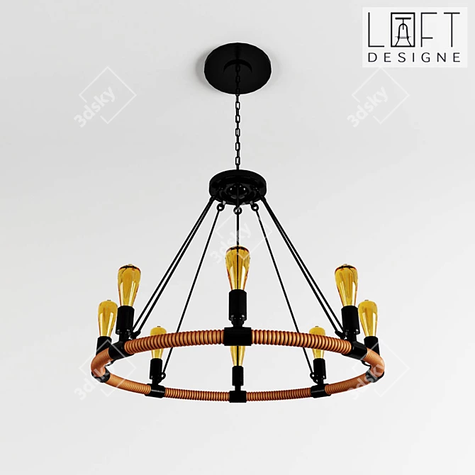 Industrial Loft Iron Chandelier 3D model image 1