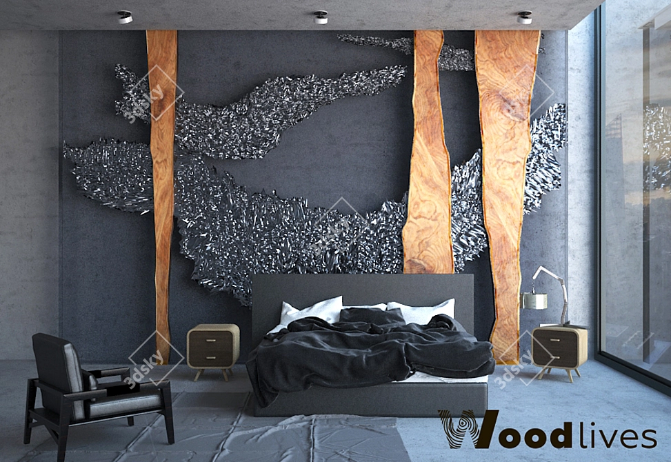 Woodlives Art Wall: Exquisite Wood, Plastic, and Foil Panel 3D model image 2
