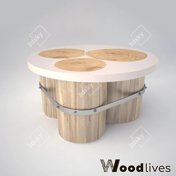 Title: Rustic Wood & Metal Triple Table 3D model image 1