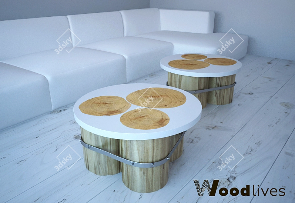 Title: Rustic Wood & Metal Triple Table 3D model image 2