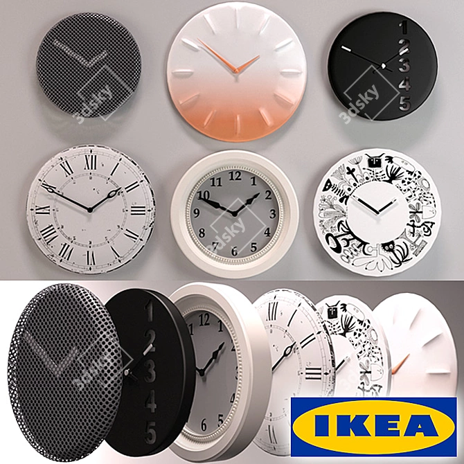 Sleek White Wall Clocks 3D model image 1