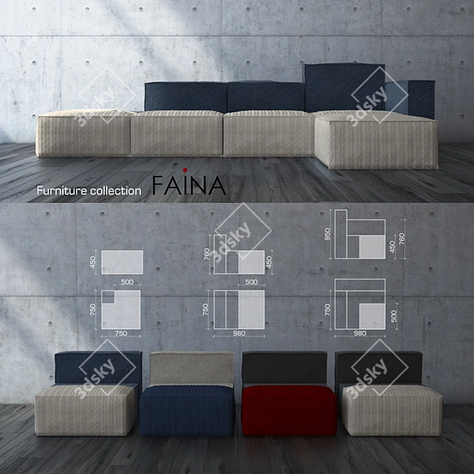 Natural Wool Sofa Modules by Yakusha Design 3D model image 1