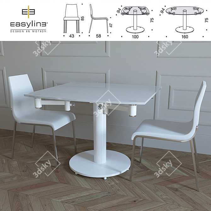 Multi-functional Extendable Dining Table EXTRA + SHEILA Chair 3D model image 2