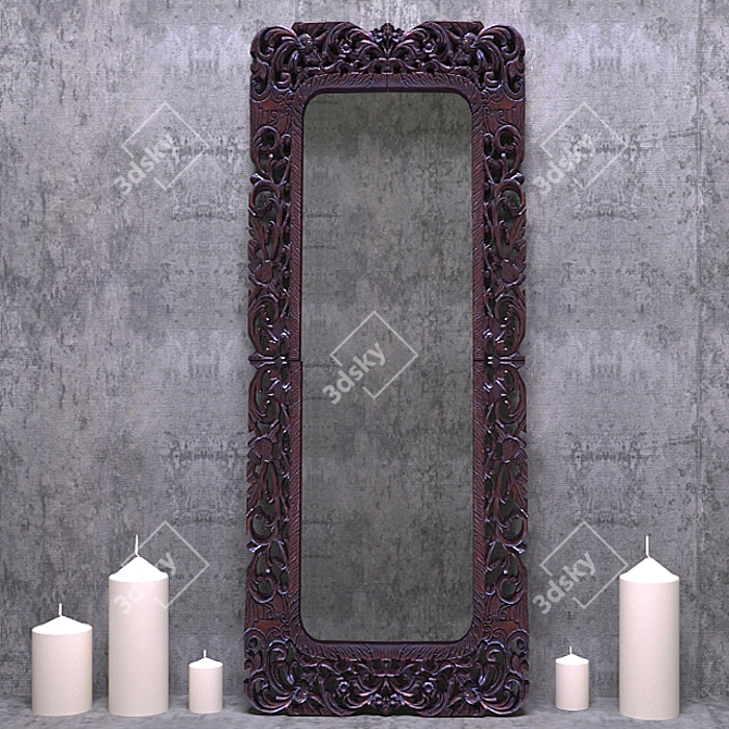 Elegant Teak Wood Framed Mirror 3D model image 1