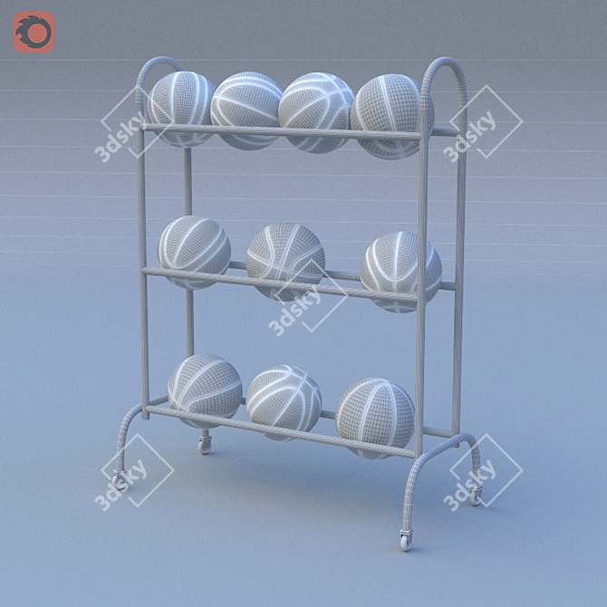 12-Ball Stand with 2 Popular Basketball Goals 3D model image 3