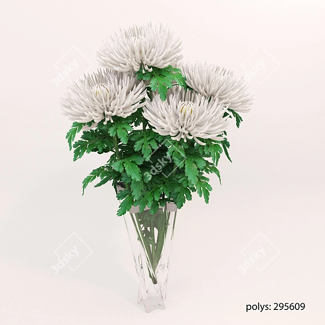 Elegant White Chrysanthemum Bouquet 3D model image 1