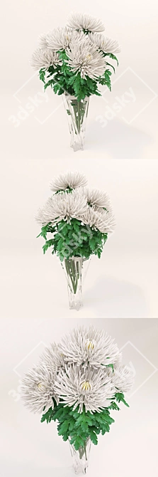 Elegant White Chrysanthemum Bouquet 3D model image 2