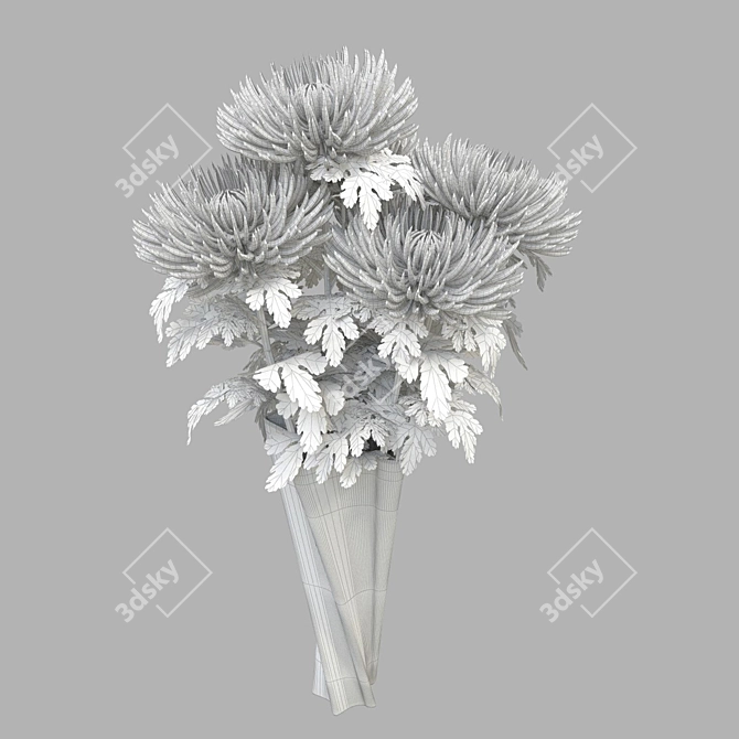 Elegant White Chrysanthemum Bouquet 3D model image 3