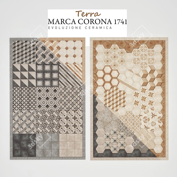 Elegant Italian Terra Tiles - Marca Corona 3D model image 1