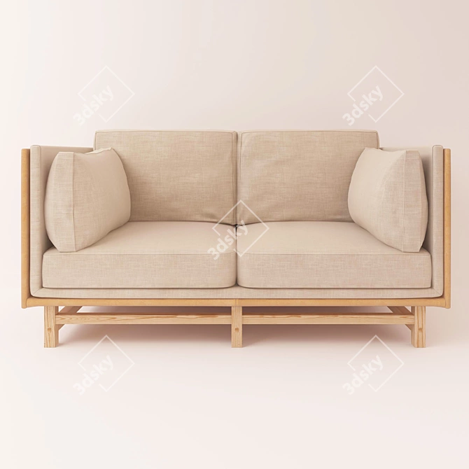 Elegant Double Sofa in Beige Leather 3D model image 1