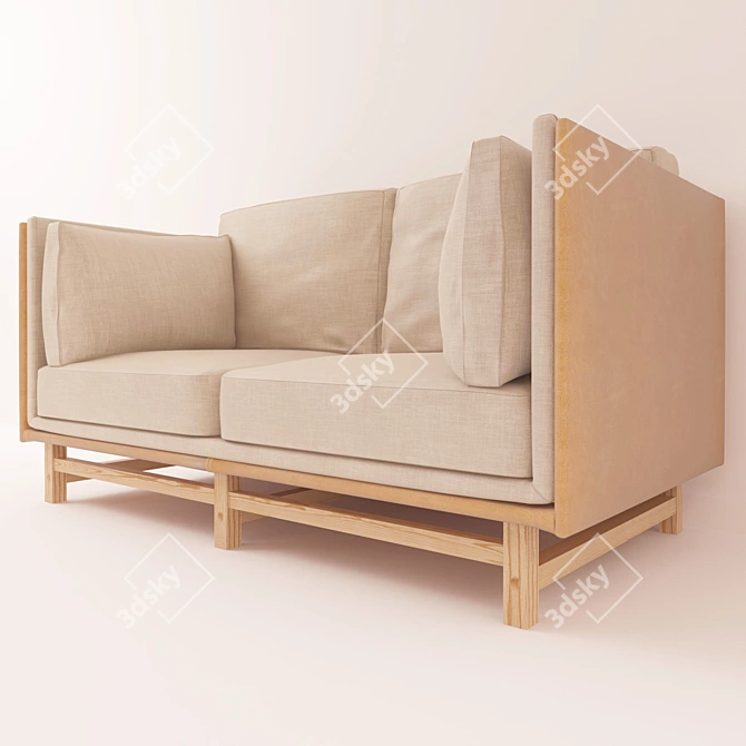 Elegant Double Sofa in Beige Leather 3D model image 2