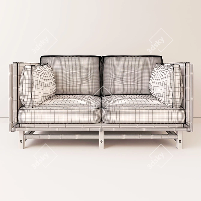 Elegant Double Sofa in Beige Leather 3D model image 3