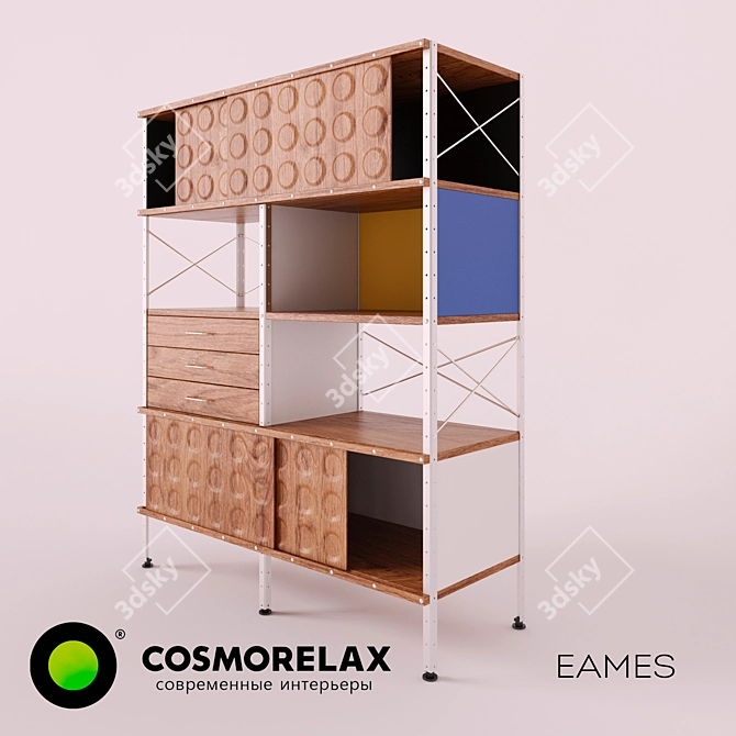 Eames Multicolor Door Bookcase - Stainless Steel Legs 3D model image 1