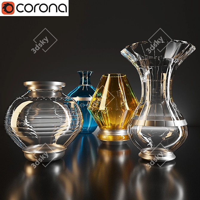 Silver Framed Glass Vases 3D model image 2