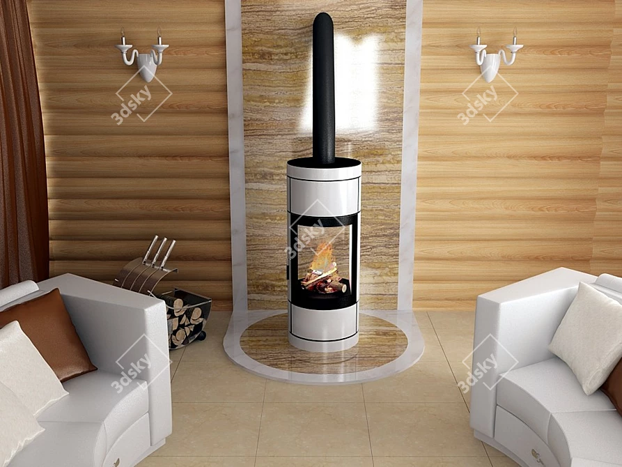 Double-Sided Fireplace 3D model image 3